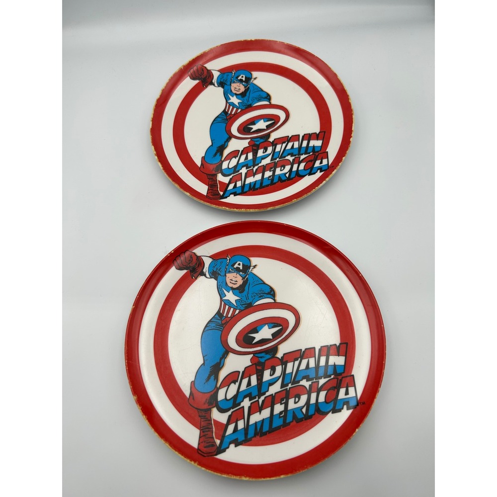 Pottery Barn Kids Marvel Captain America Melamine Plates Set of 2 Red White Blue